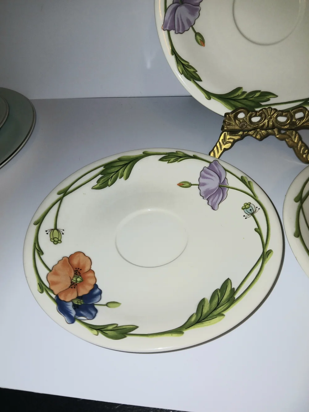 Set Of 3 Villeroy & Boch Amapola Floral Poppy Saucers (Discontinued)